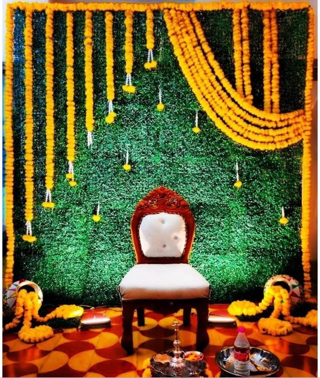 Green Marigold Haldi Backdrop